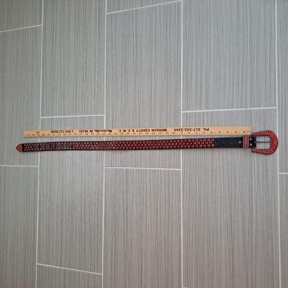 Goth Black And Red Unisex Belt Blingy Punk Large Buckle Heavy Steampunk Cosplay - Picture 7 of 8